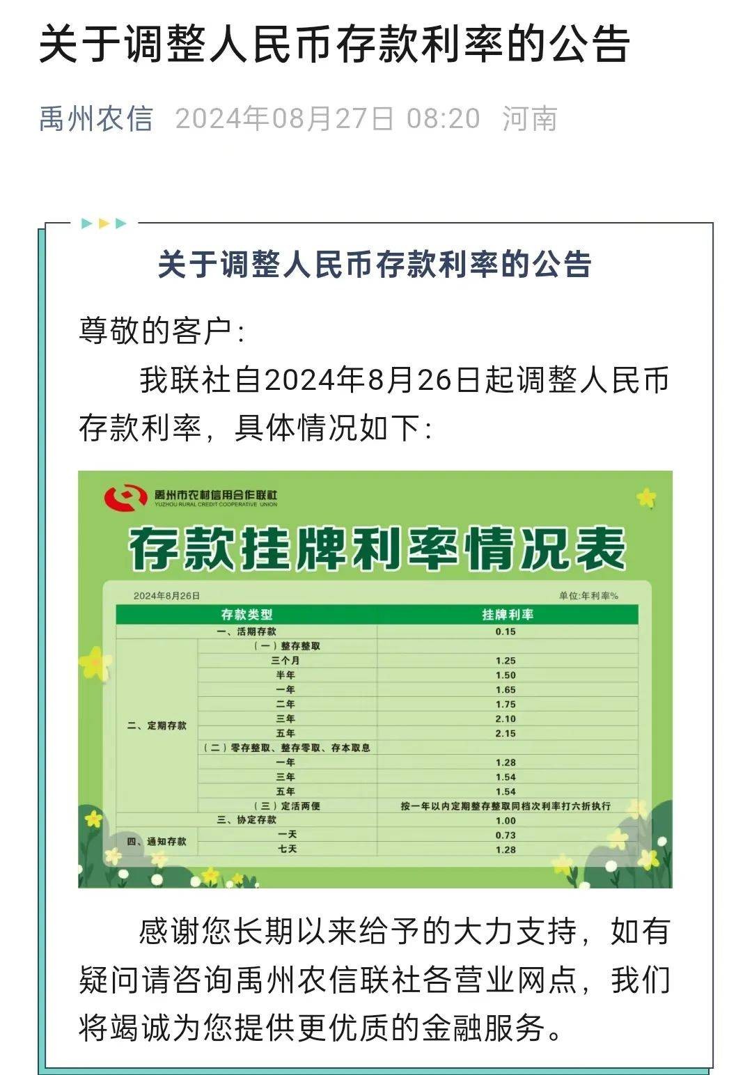 多家银行宣布“降息”！最高35个基点 存款利率 降息 银行 行业新闻 第2张