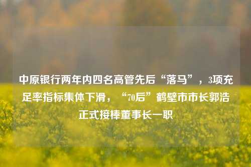 中原银行两年内四名高管先后“落马”，3项充足率指标集体下滑，“70后”鹤壁市市长郭浩正式接棒董事长一职