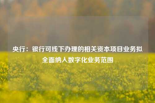 央行：银行可线下办理的相关资本项目业务拟全面纳入数字化业务范围