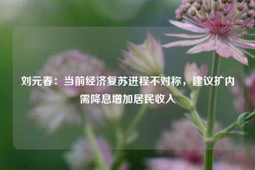 刘元春：当前经济复苏进程不对称，建议扩内需降息增加居民收入