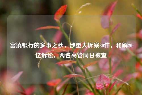 富滇银行的多事之秋，涉重大诉案80件，和解20亿诉讼，两名高管同日被查