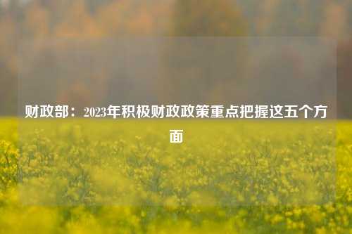 财政部：2023年积极财政政策重点把握这五个方面