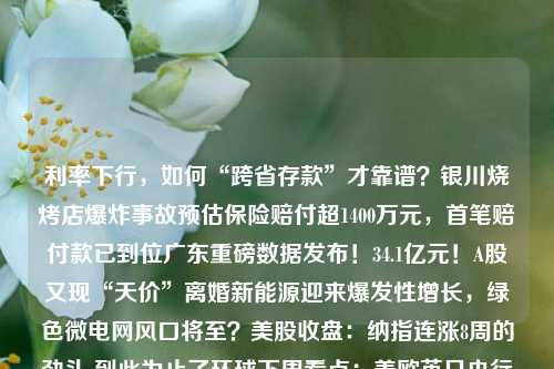 利率下行，如何“跨省存款”才靠谱？银川烧烤店爆炸事故预估保险赔付超1400万元，首笔赔付款已到位广东重磅数据发布！34.1亿元！A股又现“天价”离婚新能源迎来爆发性增长，绿色微电网风口将至？美股收盘：纳指连涨8周的劲头 到此为止了环球下周看点：美欧英日央行行长同台论道 关注PCE数据进展炒作情绪持续亢奋 比特币冲击3.1万美元关口并创2023年新高拉美第三大经济体闹“美元荒” 美国企业准备用人民币做进口结算全球风电巨头一夜暴跌37% 问题棘手程度令分析师咋舌MG印度或被强制收购 上汽将失去控制权