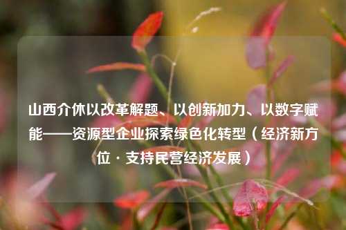 山西介休以改革解题、以创新加力、以数字赋能——资源型企业探索绿色化转型（经济新方位·支持民营经济发展）