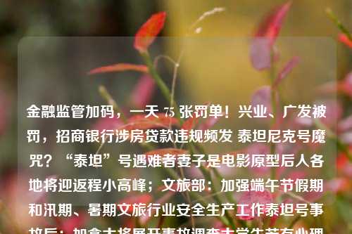 金融监管加码，一天 75 张罚单！兴业、广发被罚，招商银行涉房贷款违规频发 泰坦尼克号魔咒？“泰坦”号遇难者妻子是电影原型后人各地将迎返程小高峰；文旅部：加强端午节假期和汛期、暑期文旅行业安全生产工作泰坦号事故后：加拿大将展开事故调查大学生若有心理困惑，来大学城北咨询，热线也开通了飞向北极丨记者手记：灰色小镇里有个彩色涂鸦家这场重磅峰会，100多国代表参加拜登也知道了！美国“正在监控”先行者的传递：巴黎奥运会火炬传递路线公布明天，北京高考出分！分数线同时公布【多彩端午】非遗棕编迎端午，手工蝴蝶送