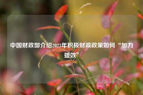 中国财政部介绍2023年积极财政政策如何“加力提效”