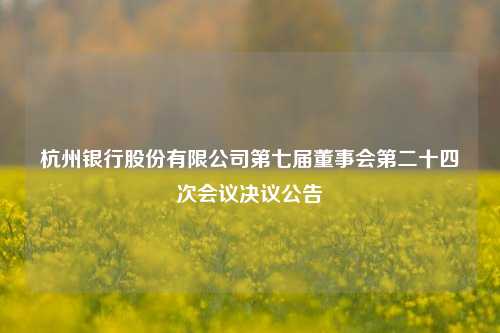 杭州银行股份有限公司第七届董事会第二十四次会议决议公告