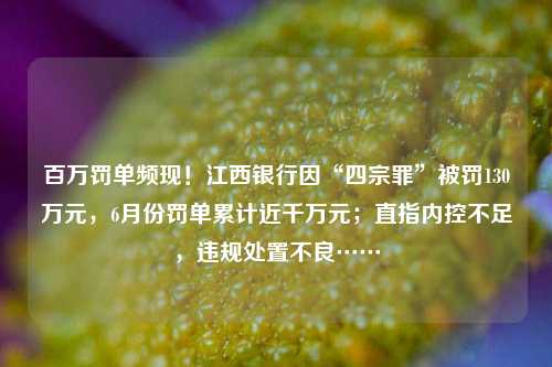 百万罚单频现！江西银行因“四宗罪”被罚130万元，6月份罚单累计近千万元；直指内控不足，违规处置不良……
