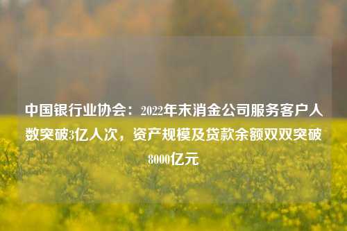 中国银行业协会：2022年末消金公司服务客户人数突破3亿人次，资产规模及贷款余额双双突破8000亿元