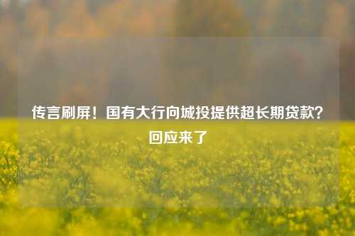 传言刷屏！国有大行向城投提供超长期贷款？回应来了