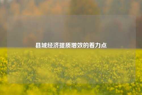 县域经济提质增效的着力点