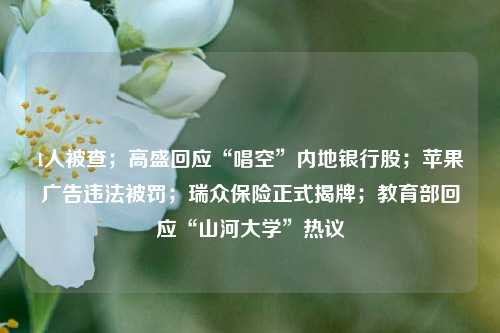 1人被查；高盛回应“唱空”内地银行股；苹果广告违法被罚；瑞众保险正式揭牌；教育部回应“山河大学”热议