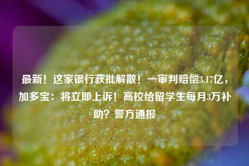 最新！这家银行获批解散！一审判赔偿3.17亿，加多宝：将立即上诉！高校给留学生每月3万补助？警方通报