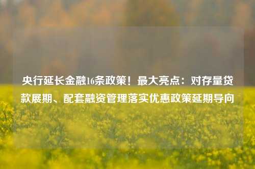 央行延长金融16条政策！最大亮点：对存量贷款展期、配套融资管理落实优惠政策延期导向