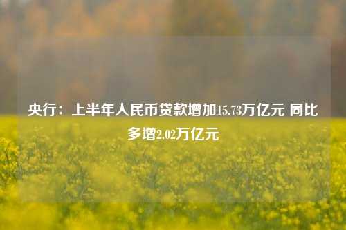 央行：上半年人民币贷款增加15.73万亿元 同比多增2.02万亿元