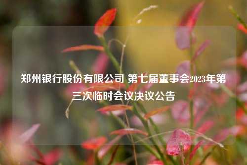 郑州银行股份有限公司 第七届董事会2023年第三次临时会议决议公告