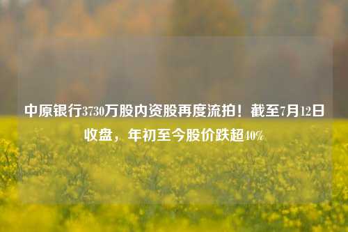 中原银行3730万股内资股再度流拍！截至7月12日收盘，年初至今股价跌超40%