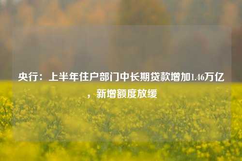 央行：上半年住户部门中长期贷款增加1.46万亿，新增额度放缓