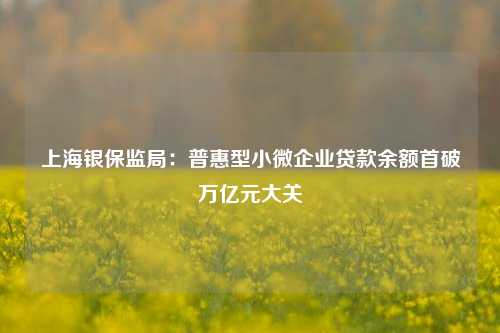 上海银保监局：普惠型小微企业贷款余额首破万亿元大关