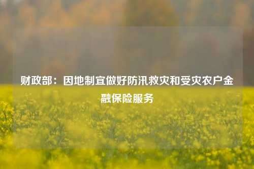 财政部：因地制宜做好防汛救灾和受灾农户金融保险服务