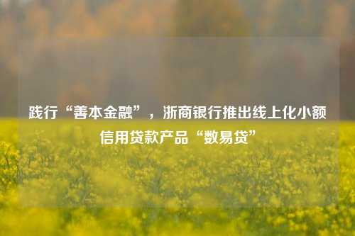 践行“善本金融”，浙商银行推出线上化小额信用贷款产品“数易贷”