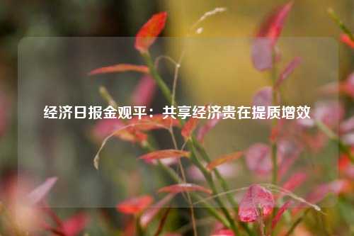 经济日报金观平：共享经济贵在提质增效