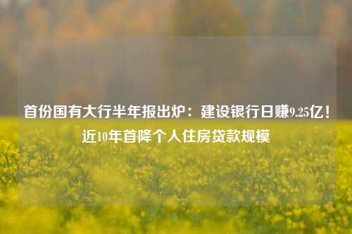 首份国有大行半年报出炉：建设银行日赚9.25亿！近10年首降个人住房贷款规模