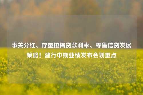事关分红、存量按揭贷款利率、零售信贷发展策略！建行中期业绩发布会划重点