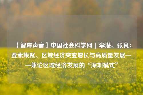 【智库声音】中国社会科学网 | 李湛、张良：要素集聚、区域经济突变增长与高质量发展——兼论区域经济发展的“深圳模式”