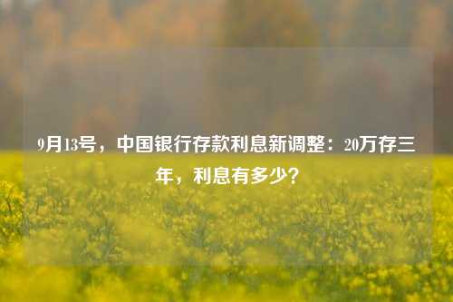 9月13号，中国银行存款利息新调整：20万存三年，利息有多少？