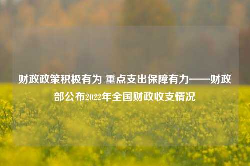 财政政策积极有为 重点支出保障有力——财政部公布2022年全国财政收支情况