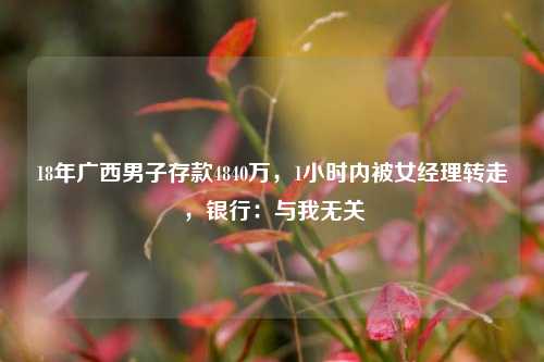 18年广西男子存款4840万，1小时内被女经理转走，银行：与我无关