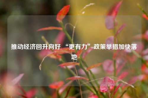 推动经济回升向好 “更有力”政策举措加快落地