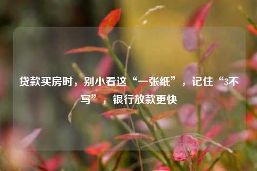 贷款买房时，别小看这“一张纸”，记住“3不写”，银行放款更快