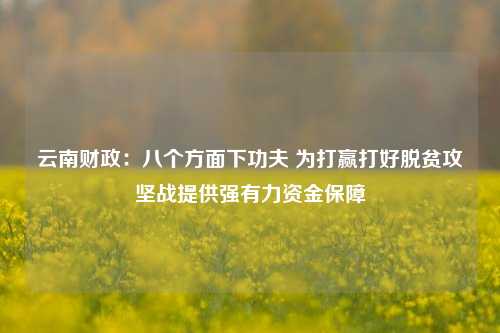 云南财政：八个方面下功夫 为打赢打好脱贫攻坚战提供强有力资金保障
