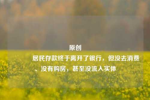 原创 居民存款终于离开了银行，但没去消费、没有购房，甚至没流入实体